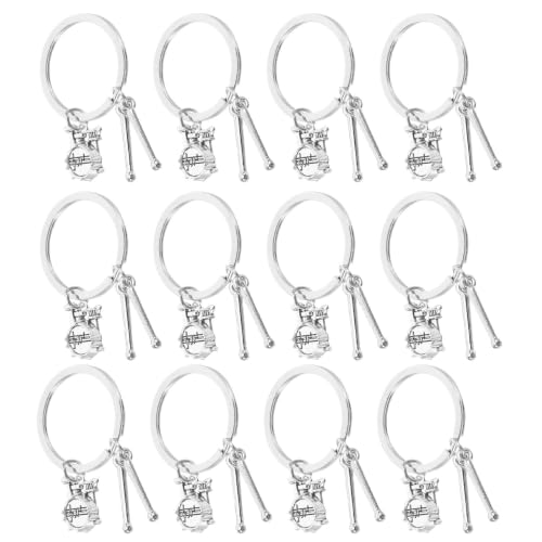 Cabilock 12pcs Music Themed Keychain Set Featuring Silver Metal Drum Pendants, Resistant to Fading Multi-purpose Accessories as Graduation Souvenirs or Bag Charms for Drum Enthusiasts