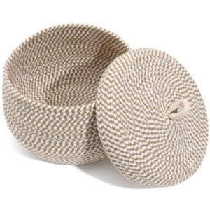 Cabilock 8.25" Round Basket with Lid - Woven Storage Basket with Lid Decorative Woven Storage Bin with Cover for Home Desktop Organizing & Bathroom Organizing Shelf Holder for Decor
