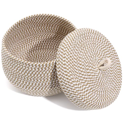 Cabilock 8.25" Round Basket with Lid - Woven Storage Basket with Lid Decorative Woven Storage Bin with Cover for Home Desktop Organizing & Bathroom Organizing Shelf Holder for Decor