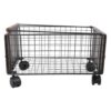 Cabilock Rolling Library Cart with Wheels and Pull Rod, Black Iron and Wood Basket Trolley with Swivel Wheels, High Sided Basket, Flat Spacious Base for Office and Mail Room Organization