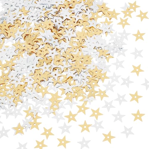 CABODYALS 100G 15152Pcs 1 Box Silver Gold Star Glitter Sequin with Holes Small Mini Stars Plastic Sparkling Embroidery Hollow Bulk Sequins for Sewing Making Clothes Wedding Party Decor Diy Craft Suppy