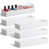 Caeuiciw 6 Packs White Plastic Drawer Organizer White Tabletop Organizer Tray 9.5 x 3 x 1.4 Inches Stackable Storage Tray for Cosmetic Vanity Home Utensils Office Shelf Kitchen