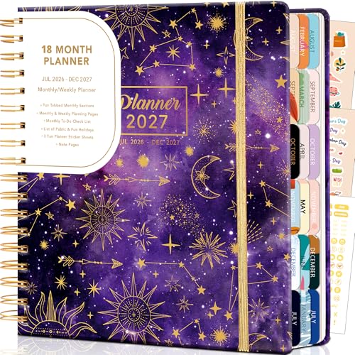 CAGIE Planner 2026-2027 18 Month July 2026-Dec 2027 Weekly and Monthly Calendar Planners Yearly Daily Hardcover 26-27 Planner for Women with Stickers Tabs Spiral Bound Agenda, Purple, 8.3"x9.1
