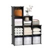 C&AHOME Cube Storage, 9-Cube Bookshelf, Plastic Closet Cabinet Organizer, DIY Stackable Bookcase, Modular Shelving Units Ideal for Home, Office, Kids Room, 36.6" L x 12.4" W x 48.4" H Black SHS3009A