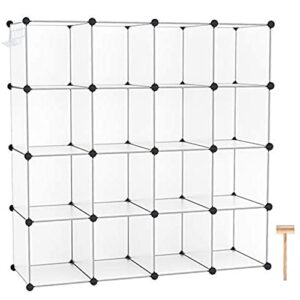 C&AHOME Cube Storage Organizer, 16-Cube Shelves Units, Plastic Storage Cubes, DIY Closet Organizer, Modular Closet Storage Shelves Ideal for Home, 48.4" L × 12.4" W × 48.4" H Transparent SUM3016W