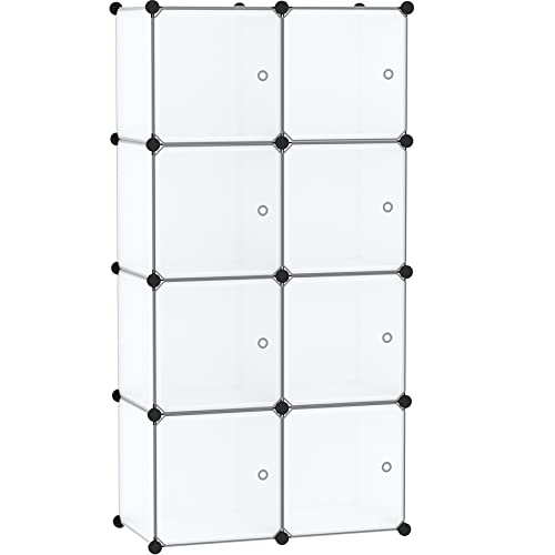 C&AHOME Cube Storage Organizer with Doors, 8-Cube Shelf, Closet Cabinet, DIY Plastic Modular Bookshelf, Storage Shelves Ideal for Bedroom,Living Room,24.8" L × 12.4" W × 48.4" H White USBTM3008B-DOOR