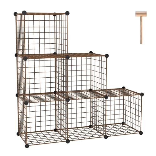 C&AHOME Wire Cube Storage, 6 - Cube Organizer Metal C Grids, Modular Shelves Units, Closet Organizer, Ideal for Home, Office, Living Room, 36.6”L x 12.4”W 36.6”H, Brown UWCS3006R
