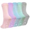 CaiDieNu Non Slip Socks for Women: Non Skid Crew Grip Socks with Gripper for Elderly Pregnant Hospital Slipper Grippy 5 Pairs Mixed Colors Small