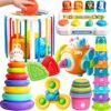 Caiery 6 in 1 Baby Toys Montessori Toys for 1 Year Old Boys Girls 1st Birthday Gifts, Multi Sensory Shape & Stacking Toys Toys for Babies Early Educational Baby Travel Toys for Toddler Age 1-3