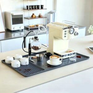 Caketime 2 In 1 Silicone Coffee Bar Mat Accessories Detachable Dish Drying Rug Rack Stone for Kitchen Counter Home Household Apartment Office Essentials Barista Espresso Machine Drainer Must Have