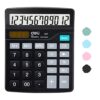 Calculator, Deli Standard Function Desktop Calculators with 12 Digit Large LCD Display and Sensitive Button, Solar Battery Dual Power Office Calculator, Black