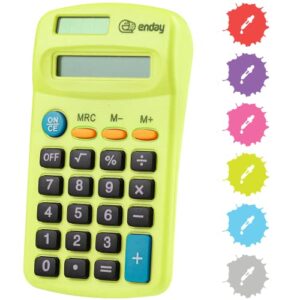 Calculator Green, Basic Small Solar and Battery Operated, Large Display Four Function, Auto Powered Handheld Calculator School and Kids Available in Blue, Red, Purple, Grey, Pink, 1 PK – By Enday