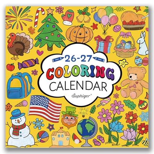 Calendar 2026-2027 - Coloring Calendar, 2026-2027 Wall Calendar 12 Monthly, Jul. 2026 - Jun. 2027, Toddler Calendars Learning for Home/Classroom, 12 Different Theme Illustrated Images to Color, Good for Tracking or Planning