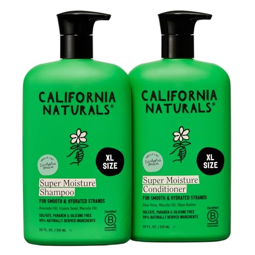 California Naturals Eucalyptus Breeze Super Moisture Shampoo and Conditioner Set for Dry Damaged Hair, Hydrating, Natural, Vegan, Cruelty, Paraben & Sulfate Free, Color Safe, 20 fl oz