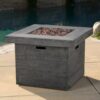 Calivox Fire Pit Table, Anchorage 32 Inch Square Grey MGO Outdoor Propane Fire Pit with Wood Look Finish and 40,000 BTU for Patio Deck Backyard