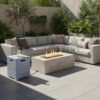 Calivox Fire Pit Table, U-Style 41.9 Inch Rectangular Outdoor Propane Fire Pit Set with 40,000 BTU, 15.75 Inch MGO Tank Cover Table for Patio Deck Lawn Courtyard
