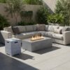 Calivox Fire Pit Table, U-Style 41.9 Inch Rectangular Outdoor Propane Fire Pit Set with 40,000 BTU, 15.75 Inch MGO Tank Cover Table for Patio Deck Lawn Courtyard