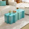 Calivox Modular Side Tables, 3-Piece Light Blue and Light Green MGO Accent Tables with Interlocking Puzzle Design, 2 Convex and 1 Concave, 200 lb Capacity for Patio and Indoor Use
