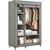 Calmootey Portable Closet Organizers, Clothing Storage, Wardrobe with 6 Shelves and Hanging Rod, Non-Woven Fabric Cover with 4 Side Pockets, Grey