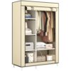 Calmootey Portable Closet Organizers, Clothing Storage, Wardrobe with 6 Shelves and Hanging Rod, Non-Woven Fabric Cover with 4 Side Pockets, Beige
