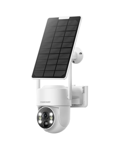 CAMCAMP 2K PTZ Wireless Solar Security Camera Outdoor for Solar Powered Home Security Camera Wireless System, No WiFi Need, Color Night Vision PIR Motion Detection App Alert 2-Way Talk IP66 Waterproof