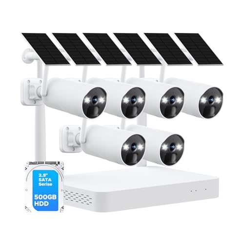 CAMCAMP 4MP Solar Camera Outdoor Wireless Security Camera system, 2.4G& 5G WiFi, Color Night Vision, 10CH NVR w/ 500GB HDD Local Recording, AI Person Detection, IP66, Home CCTV Surveillance 6 Cams-Kit