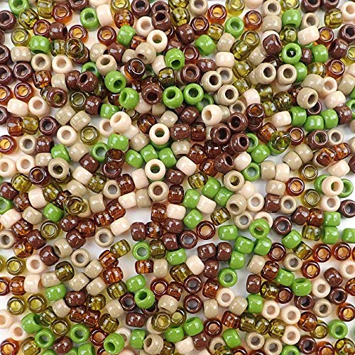 Camouflage Mix Pony Beads – Aesthetic Mix for Bracelets & Jewelry, Made in USA (500 pcs) 6x9mm Brown Green Neutrals Plastic Craft Beads for Concert Festival Bracelets, Arts & Crafts