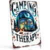 Camping Is My Therapy Metal Sign 8x 12 Inch, Funny Aluminum Wall Decor for Living Room Bedroom Office Cabin RV Camper Van and Outdoor Patio