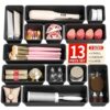 Canfanni 13 Pack Plastic Drawer Organizers Set, 3 Sizes Desk Drawer Organizer Trays for Vanity and Makeup Organizer, Organization and Storage for Makeup, Kitchen Utensils, Bathroom and Office(Black)