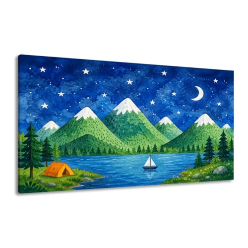 Canvas Wall Art Prints Same Creation Mountain Christian Snow Capped Mountains Blue Lake Large Framed Artwork Wall Paintings Pictures Posters 24"x48" Home Decor for Living Room Office Bedroom