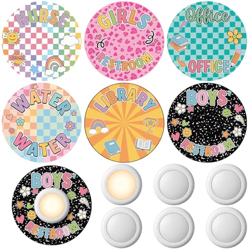 Capoda 6 Sets Hall Passes System for Push Light School Passes with Magnetic Stickers Restroom Nurse Library Office Water Cards Interactive Teacher Aid for Classroom Organization Decor Supplies