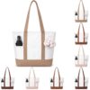 Capoda 8 Pieces 16 x 14 Canvas Tote Bags with 2 Pocket - Bulk Cream Caramel Brownie Coffee Zipper Totes Reusable Blank Sublimation Bags for Shopping Grocery DIY