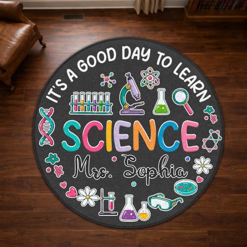 CAPOZEN Personalized Science Teacher Shaped Rug, Custom Teacher Classroom Area Rug, Colorful Science Lab Floor Mat, Science Classroom Rug, Teacher Appreciation Gift, Back to School Gift, Style #01