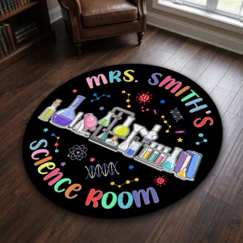 CAPOZEN Personalized Science Teacher Shaped Rug, Custom Teacher Classroom Area Rug, Colorful Science Lab Floor Mat, Science Classroom Rug, Teacher Appreciation Gift, Back to School Gift, Style #04