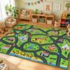 Capslpad 5x7 Kids Car Rug,Non Slip Road Traffic Playmat for Toddlers,Fun Car Track Town City Map Carpet,Washable Play Game Area Rugs for Bedroom Playroom,Nursery Room,Classroom,Green