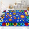 Capslpad ABC Alphabet Kids Rug Outer Space Educational Learning Area Rug 5'0" x 6'6" Non Slip Solar System Galaxy Planets Play Rug Carpet for Children