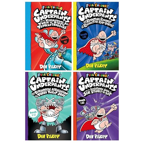 Captain Underpants Full Colour Series (Book 9-12) Collection by Dav Pilkey 4 Books Set (Terrifying Return of Tippy Tinkletrousers, Revolting Revenge of the Radioactive Robo-Boxers & Two More...)