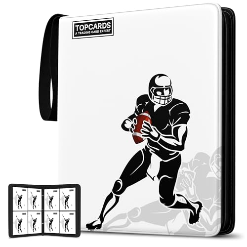 Card Binder 4 Pocket ,Trading Card Binder 400 Pockets Football Card Holder with 50 Removable Sleeves 3-Ring Zip Design Star/Ball/Sport Collectible Trading Card Albums Gifts for Boys Girls (Football)