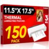 CAREGY 150 Pack Laminating Sheets, Hold 11 x 17 Inch Sheet, 3 Mil Clear Thermal Laminating Pouches 11.5 x 17.5 Inch Lamination Sheet Paper for Laminator, Round Corner