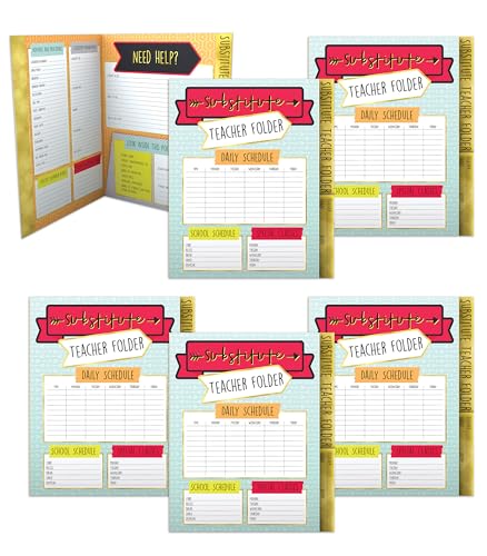 Carson Dellosa 6-Pack Substitute Teacher Folder, Schedules, Routines, Procedures, Classroom Management, Contact Information, and More with Pockets, Desk Organizer School Supplies