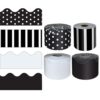 Carson Dellosa Black Bulletin Board Borders - 290ft Black, White, Polka Dot, Stripes Farmhouse Classroom Décor, Teacher Supply, School, Office Cork or Whiteboard, Wall, Locker, Party Decoration 4 Pack