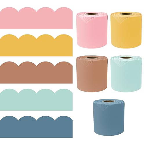 Carson Dellosa Boho Bulletin Board Borders - 325ft Brown, Yellow, Blue, Green, Pink Pastel Classroom Décor, Teacher Supply, School, Office Cork or Whiteboard, Wall, Locker, Party Decoration 5 Pack