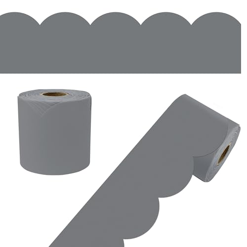 Carson Dellosa Education 65Ft of Gray Bulletin Board Borders, 1 Roll of Grey Scalloped Trim for Rolling Whiteboard, Cork and Posterboard, Party, Office Decorations, and Classroom Decor