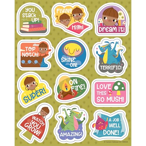 Carson Dellosa Fairy Tale Forest 72 Motivational Stickers for Kids, 6 Sheets of Forest Incentives with Positive Affirmations for Prizes, Reward Chart, and School Supplies, Classroom Must Haves