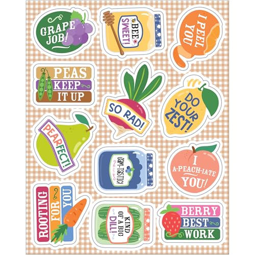 Carson Dellosa Farmers Market 72 Motivational Stickers for Kids, 6 Sheets of Fruit and Vegetable Incentives with Positive Affirmations for Prizes, Reward Chart, School Supplies, Classroom Must-Haves