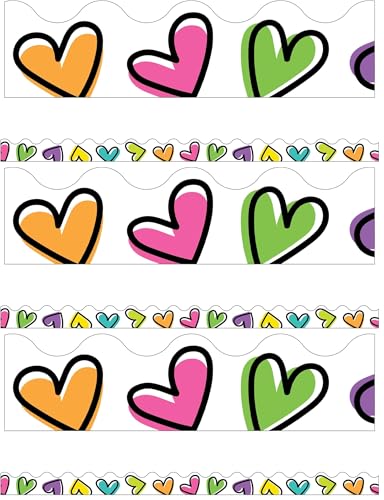 Carson Dellosa Kind Vibes Heart Bulletin Board Borders, 36 Feet of Scalloped Heart Classroom Borders for Bulletin Board, Kind Vibes Classroom Décor and Homeschool Décor (Pack of 3)