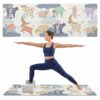 Cartoon Animals Yoga Mat with Carry Strap & Shortage Bag Farmhouse Cow Wave Point Strips Back Non Slip Soft Workout Pilates HIIT Fitness Mat for Home Gym Floor Travel Exercise, 68"x24"