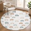 Cartoon Car Round Rug 5 Ft,Retro Vehicle Washable Circle Rugs