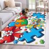 Cartoon Jigsaw Area Rug 4x6 FT, Non Slip Kids Room Carpet, Colorful Bows Hearts Daisy Flowers Washable Soft Floor Carpet Non-Shedding Throw Rug for Dorm Kitchen Study Room Home Office Bedside