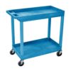 Casafoyer EC11-BU Plastic Utility Tub Cart with Two Shelves 2.5" Deep Each, 400 lbs. Weight Capacity, Ergonomic Push Handle, Blue